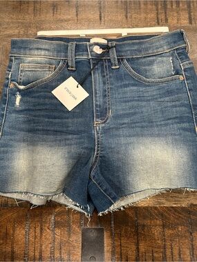 Sneak Peek Denim Frayed Hem Shorts - Medium Blue